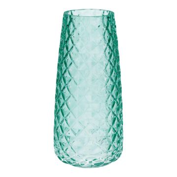 Vase décoratif AMALFRIED à motif losange, verre, turquoise, 21cm, Ø10cm