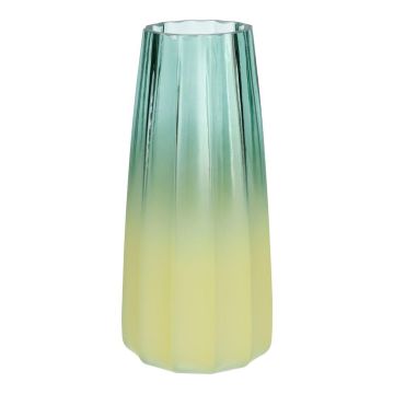 Vase à fleurs en verre AMALFRIED à rainures, bleu et jaune, 21cm, Ø10cm