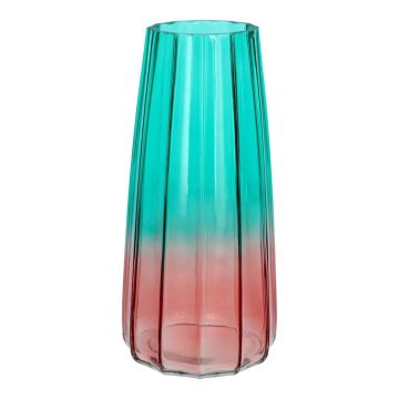 Vase à fleurs en verre AMALFRIED à rainures, turquoise-rose, 21cm, Ø10cm