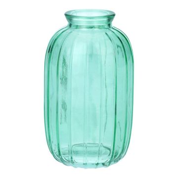 Bouteille SILVINA en verre, rainurée, turquoise-transparente, 12 cm, Ø 7 cm Bouteille SILVINA en verre, rainurée, turquoise-transparente, 12 cm, Ø 7 cm
