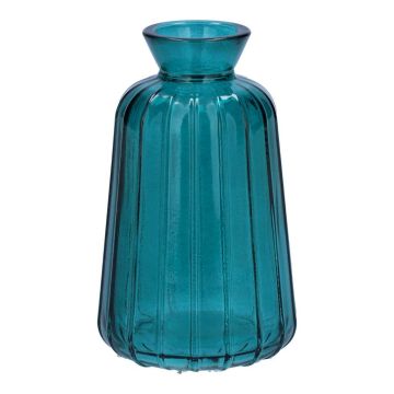Bouteille décorative en verre TATIANA à rainures, bleu pétrole-transparent, 11 cm, Ø 6,5 cm Bouteille décorative en verre TATIANA à rainures, bleu pétrole-transparent, 11 cm, Ø 6,5 cm