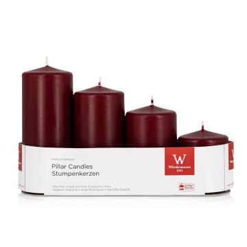 Bougies de l'avent JENARO, 4 pièces, gradué, bordeaux, 6cm, 8cm, 10cm, 12cm, Ø5cm - Made in Germany Bougies de l'avent JENARO, 4 pièces, gradué, bordeaux, 6cm, 8cm, 10cm, 12cm, Ø5cm - Made in Germany