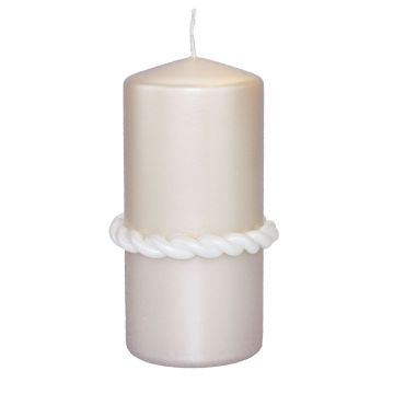 Bougie pilier JULIETTA, anneau de soie en relief, crème, 15cm, Ø7cm, 63h