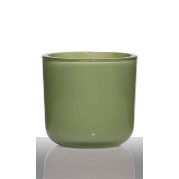 Verre à bougie NICK, cylindre/rond, vert herbe, 13cm, Ø14cm