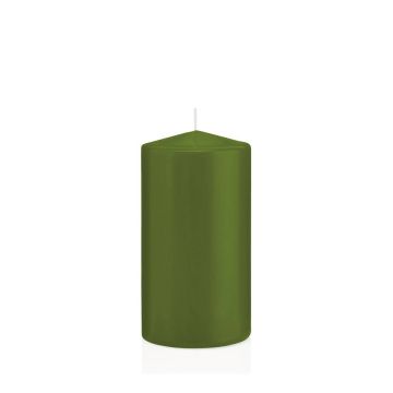 Bougie votive / bougie cylindrique MAEVA, vert olive, 15cm, Ø8cm, 69h - Made in Germany