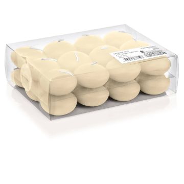 Lot de 24 bougies flottantes / bougies chauffe-plat ORNELLA, crème, 2,8cm, Ø4,5cm, 4h