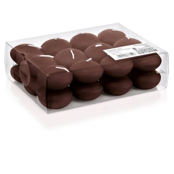 Lot de 24 bougies flottantes / bougies chauffe-plat ORNELLA, marron chocolat, 2,8cm, Ø4,5cm, 4h