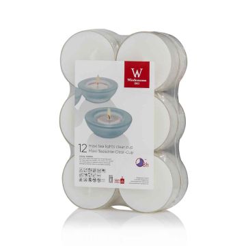 Lot de 12 maxi bougies chauffe-plat / Bougie décorative KENNY, blanc, 2,1cm, Ø5,6cm, 8h