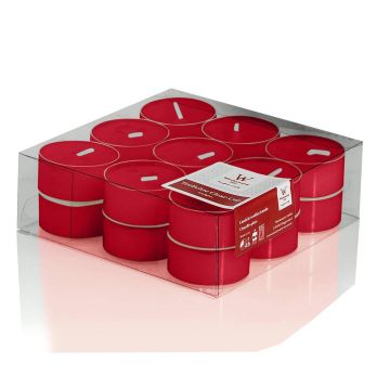 Lot de 18 bougies chauffe-plat / bougie de table KENNY, rouge rubis, 1,8cm, Ø3,8cm, 4h