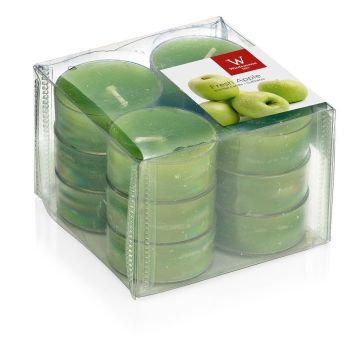 Lot de 12 bougies parfumées / bougie en cire ASTRID, vert pomme, 1,6cm, Ø3,7cm, 4h