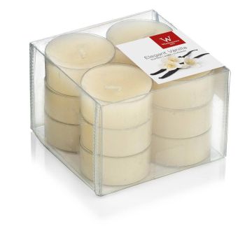 Lot de 12 bougies parfumées / bougie en cire ASTRID, crème, 1,6cm, Ø3,7cm, 4h