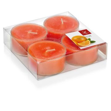 Lot de 4 maxi bougies chauffe-plat / bougies parfumées ASTRID, orange, 1,9cm, Ø5,7cm, 8h