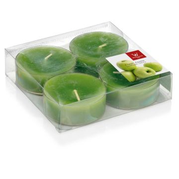 Lot de 4 maxi bougies chauffe-plat / bougies parfumées ASTRID, vert pomme, 1,9cm, Ø5,7cm, 8h