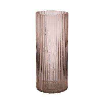Vase en verre tendance SORCHA avec rainures, rose pâle-transparent, 30cm, Ø12,5cm