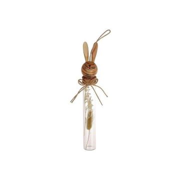 Suspension décorative Tube en verre NARNIKA avec tête de lièvre et fleurs séchées, décoration de Pâques, blanc-brun, 5x3,5x25cm