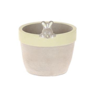 Pot de fleurs BONCHI avec tête de lapin, céramique, décoration de Pâques, gris-vert, 11,5cm, Ø11cm