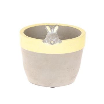 Pot de fleurs BONCHI avec tête de lapin, céramique, décoration de Pâques, gris-jaune, 12,4cm, Ø12,4cm