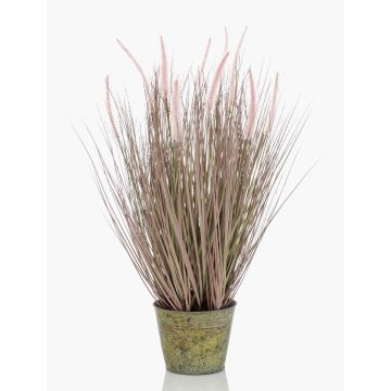 Herbe à lampes artificielle OVIDIO, panicules, pot en zinc, rose-vert, 60cm