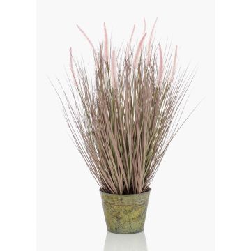 Herbe à lampes artificielle OVIDIO, panicules, pot en zinc, rose-vert, 70cm