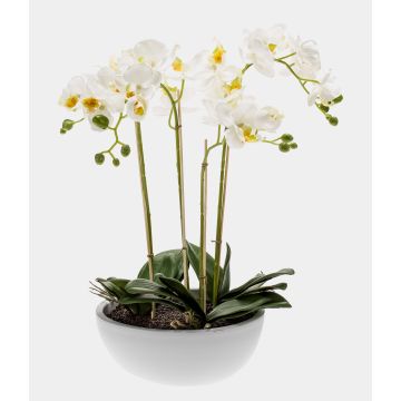 Orchidée Phalaenopsis artificielle MINA dans un pot en céramique, blanche, 60 cm