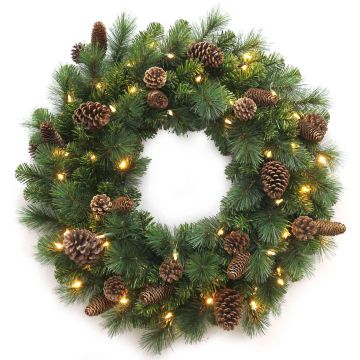 Couronne de Noël artificielle KERRY avec pommes de pin, LED, verte, Ø60cm Couronne de Noël artificielle KERRY avec pommes de pin, LED, verte, Ø60cm