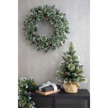 Couronne d'hiver artificielle CALGARY, pommes de pin, LED, givre, Ø60cm Couronne d'hiver artificielle CALGARY, pommes de pin, LED, givre, Ø60cm