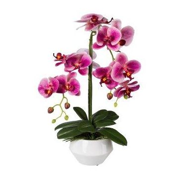 Orchidée Phalaenopsis artificielle KASDA, pot en céramique, racines, rose fuchsia, 50cm