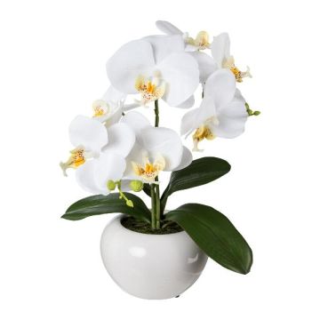 Orchidée Phalaenopsis artificielle KASDA, pot en céramique, blanc, 35cm
