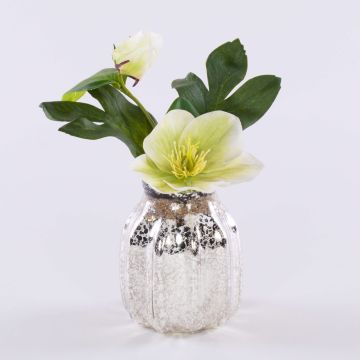 Fleur artificielle Rose de Noël WINFRIEDA dans un vase en verre, crème-vert, 20cm
