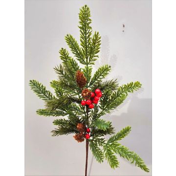 Branche artificielle VARDALIA, sapin, baies, pommes de pin, rouge-vert, 75cm