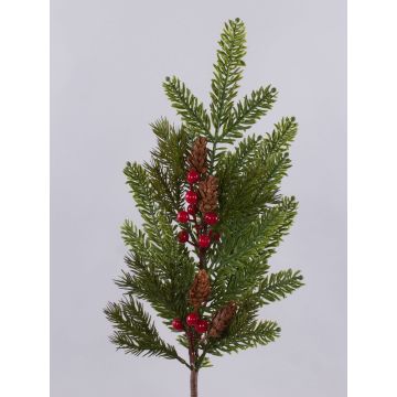 Branche artificielle VARDALIA, sapin, baies, pommes de pin, rouge-vert, 75cm