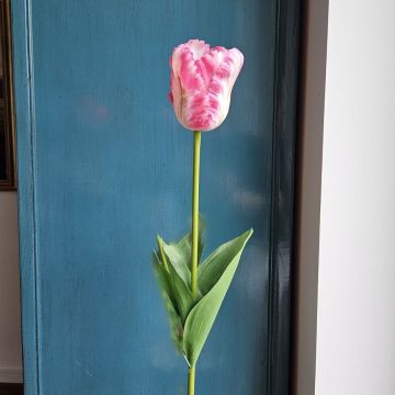 Tulipe perroquet artificielle PETSCHORA, rose foncé-crème, 65cm