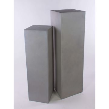 Colonne à plantes carrée sur socle LIMBORO, lot de 2, fibre de verre, couleur sable, 28 x 28 x 100 cm, 35 x 35 x 120 cm