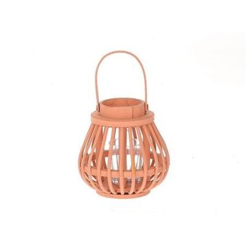 Lanterne en bois CHARITHRA avec anse, insert en verre, orange, 15cm, Ø15,5cm