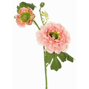 Branche synthétique de renoncule SAGARA, rose-vert, 45cm, Ø5-9cm