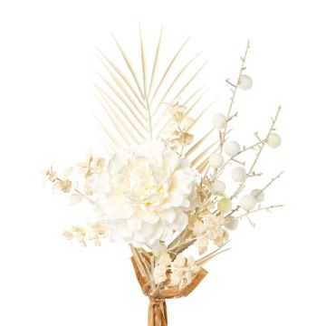 Bouquet de pivoines artificielles AYMA avec euphorbe ballon, feuille de palmier, crème, 60cm Bouquet de pivoines artificielles AYMA avec euphorbe ballon, feuille de palmier, crème, 60cm