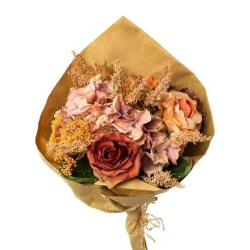 Bouquet de fleurs artificielles de rose, d'hortensia et de skimma FORTA, orange-saumon-vieux rose, 50cm Bouquet de fleurs artificielles de rose, d'hortensia et de skimma FORTA, orange-saumon-vieux rose, 50cm