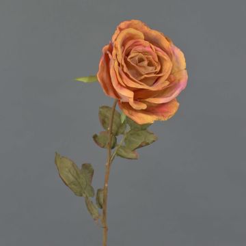 Rose artificielle NAJMA, aspect séché, orange-rose, 65 cm, Ø 10 cm