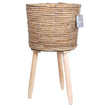 Jardinière scandinave SOLEA, pieds en bois, beige, 34cm, Ø21,5cm