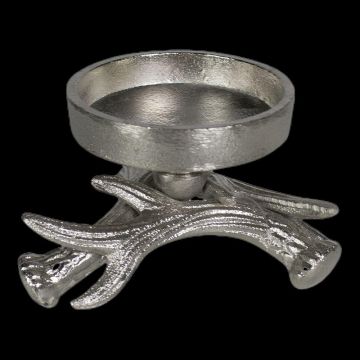 Bougeoir en forme de bois de cerf LIBUSCHA en aluminium, argent, 8cm, Ø14cm Bougeoir en forme de bois de cerf LIBUSCHA en aluminium, argent, 8cm, Ø14cm