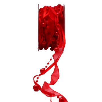 Ruban décoratif « guirlande de perles » CARESA en mousseline et satin, rouge, 5 m, 20 mm Ruban décoratif « guirlande de perles » CARESA en mousseline et satin, rouge, 5 m, 20 mm