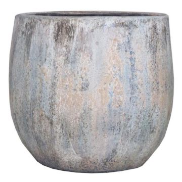 Cache-pot en céramique MORTAZA avec veinure, bleu-beige, 14cm, Ø16cm