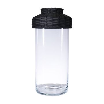 Vase en verre JINTANA avec capuchon en rotin ou pied, transparent-noir, 45cm, Ø18,5cm