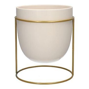 Cache-pot en céramique DIMITRIOS avec support métallique, blanc-mat-doré, 13 cm, Ø 10,8 cm Cache-pot en céramique DIMITRIOS avec support métallique, blanc-mat-doré, 13 cm, Ø 10,8 cm