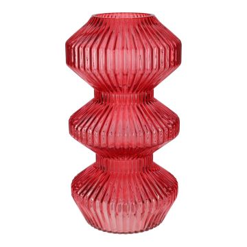 Vase en verre LUCELLE rainuré, rouge cerise, 30cm, Ø16cm Vase en verre LUCELLE rainuré, rouge cerise, 30cm, Ø16cm