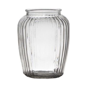 Vase à fleurs en verre NOLAN, rayures verticales, transparent, 19,5cm, Ø15,5cm