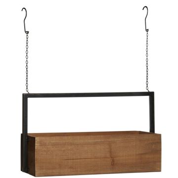 Jardinière suspendue en bois AILSA avec anse en métal, brun, 58,5x16x48,5cm