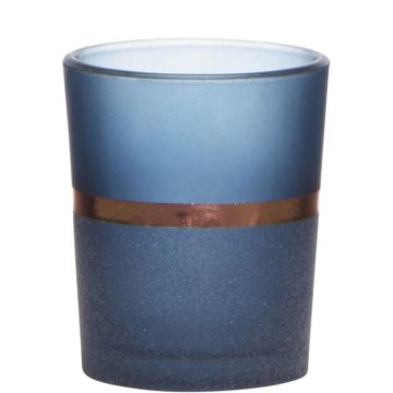 Verre à bougie DUSTEN, bande décorative, bleu mat, 6,5cm, Ø5,5cm Verre à bougie DUSTEN, bande décorative, bleu mat, 6,5cm, Ø5,5cm
