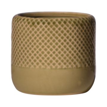 Cache-pot DANYLO en céramique, motif losange, vert-brun, 10,5cm, Ø12cm