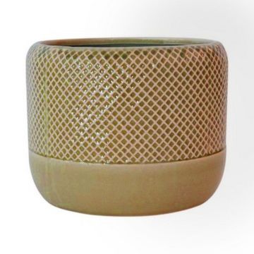 Cache-pot DANYLO en céramique, motif losange, vert-brun, 15cm, Ø19cm